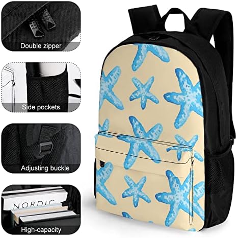 Aquarcolor Starfish Casual Laptop Backpack Bolsa de ombro Daypack com bolsos para homens Mulheres
