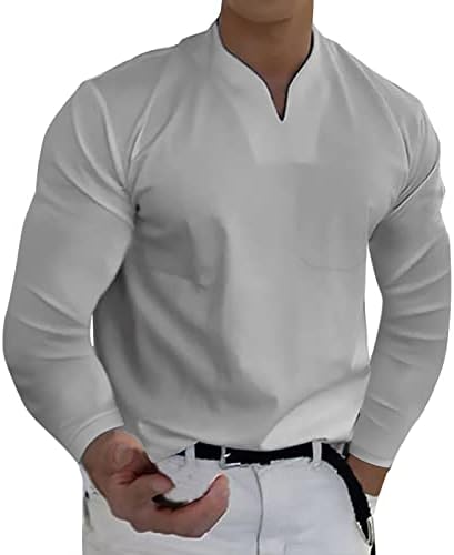 Wocachi Men's V Neck Henley Camisas de manga comprida, 2023 Músculos Slim Fit Business Casual T-shirt Tops sem gola