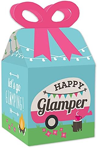 Big Dot of Happiness Let's Go Glamping - Square Foment Boxes de presente - Camp Glamp Party ou Birthday Party Boxes - Conjunto de 12
