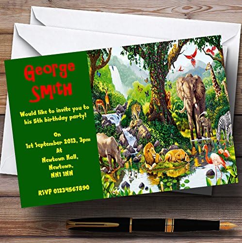 O card zoo jungle green sgle animais personalizados convites para festas