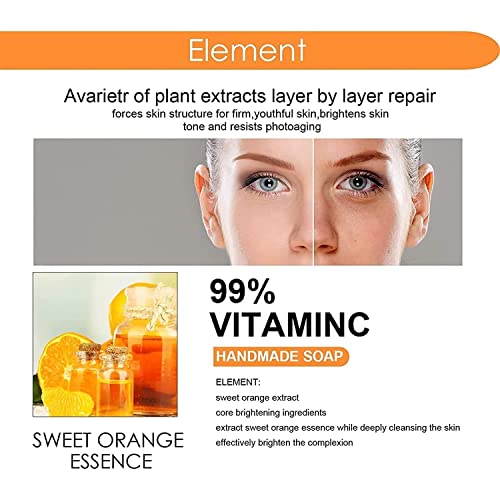 Sabão artesanal de vitamina C 100G, 2023 novos elementos de sabão de vitamina C, sabonete orgânico natural com 99% de vitamina C, para cuidados de clareamento hidratante de face e corpo