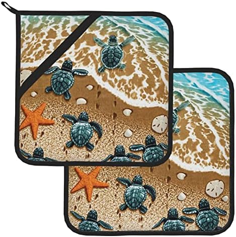 Tartarugas na praia Ponto de panela forno Poods: Potholder resistente ao calor de vaso de 2 para cozinhar churrasco de microondas e