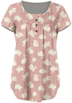Lcepcy Women's Fofte Bunny ovos impressos de túnica de páscoa camisetas da barriga 2023 Blusa solta de manga curta de