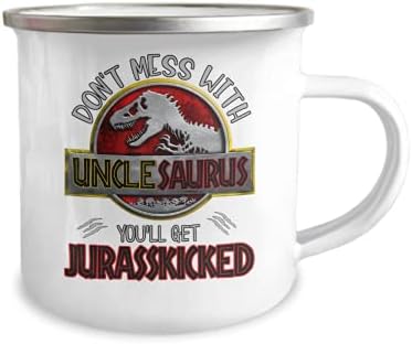 Caneca de fogueira do unclesaurus não mexa com o tio Jurasskicked aniversário de aniversário de Natal da ideia de sobrinha ou sobrinho T rex dinossauro 12oz. Branco e