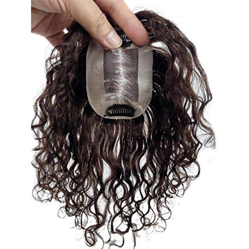 REMEEHI Long Remy Human Human Made Hairpece Topper Curly To para perda de clipe fino em cabeleireiro 7x10 Preto natural