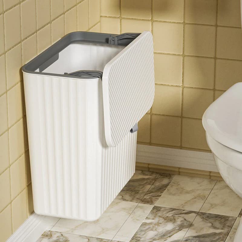 Lata de lixo para cozinha, lixo de cozinha montado em 7l de parede pode grande capacidade de latas de lixo com tampa lixo pendurado em lixo para porta do armário do banheiro, cinza