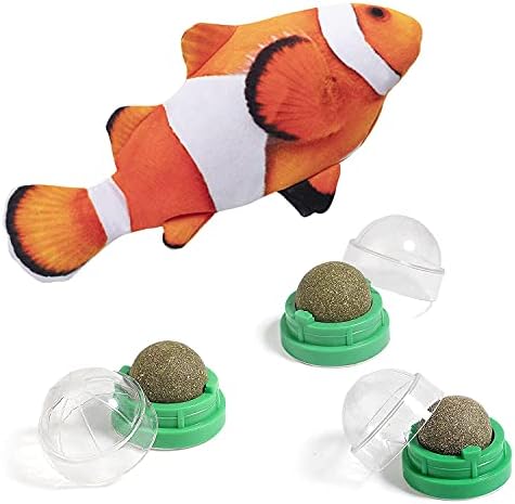 Brinquedo de cão de gato de peixe de potaroma e 3 bolas de catnip de Silvervine