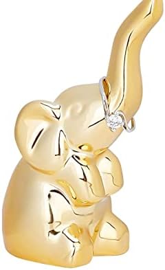 LJCA Gold Elephant estátuas de decoração da casa, estatuetas de animais de cerâmica Ornamentos, pequenos itens de decoração para prateleira, elefantes para decoracion casa, suporte para anel para presentes de noivado de jóias