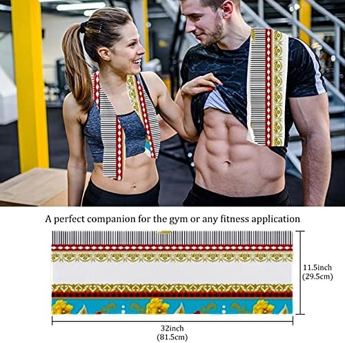 Deyya 2 Pack Microfiber Gym Towels Sports Fitness Workout Toalha de suor reutilizável Para manter o resfriamento para ioga Running Swimming Swimming Retro Pattern