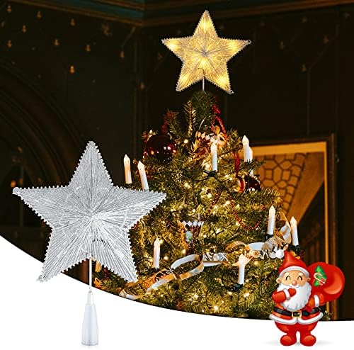 Topper de árvore de Natal da estrela, luz de Natal de 10 polegadas, topper brilhante com 10 luzes quentes LED, copa de