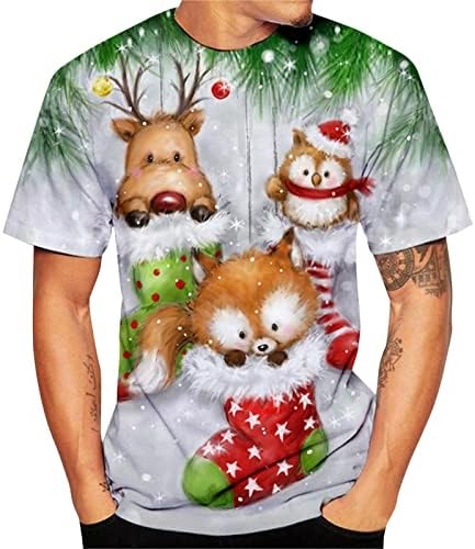 Camisetas de manga curta de Natal de Wocachi para homens, engraçado Xmas Papai Noel Print O Pescoço Camiseta de Designer de Tops de Tops