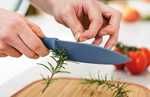 Berghoff Leo Ceramic não-bastão faca de chefs pequenos com stripper de ervas, 14 cm, aço inoxidável, azul, 6 x 26,5 x 2 cm