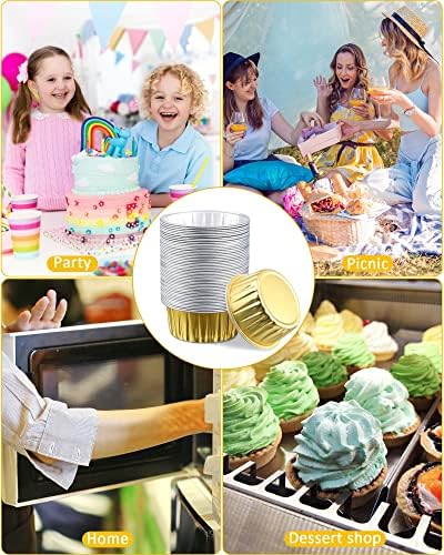 150 PCs Cups de papel alumínio de 5 oz mini xícaras de cozinha de cupcakes de ouro Ramekins redondos folhas de papel alteração de bolinho para panor