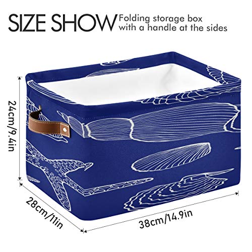 Armazenamento retangular Bin Conhas de cascas de oceano tecido com alças - caixas de berçário de lona para organizar