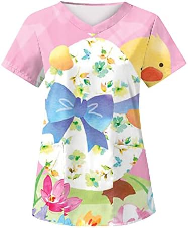 CGGMVCG Easter Scrub Tops Mulheres Manga curta V Neck Work Camise