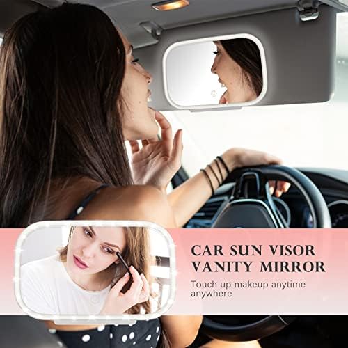 Espelho de vaidade da viseira de carro de Anglecai com luzes LED, espelho de maquiagem de carros de carro ajustável de 3 modos de carro