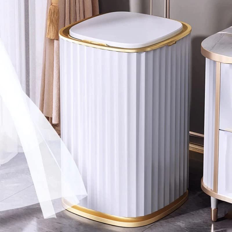 Lata de lixo para cozinha, lixo de lixo de lixo inteligente Lixo do banheiro do banheiro pode indução automática Bin impermeável com tampa 15L, ouro