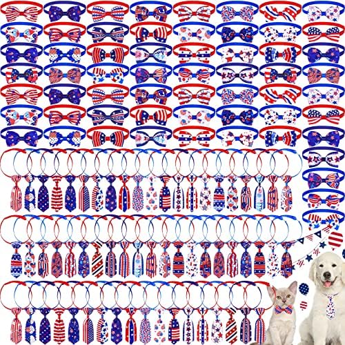 120 PCS Independence Dia Dog Cola Bow Collar Garóis de cachorro Acessórios ajustáveis ​​para cães para cães pequenos Capinho de cachorro CABE