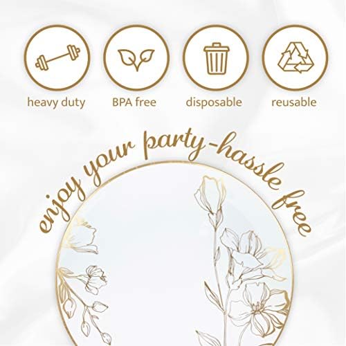 Placas de design de design floral de plástico Plasticpro White com RIM Gold Premium Premium Heavyweight Elegante Disponível de Mesa descartável