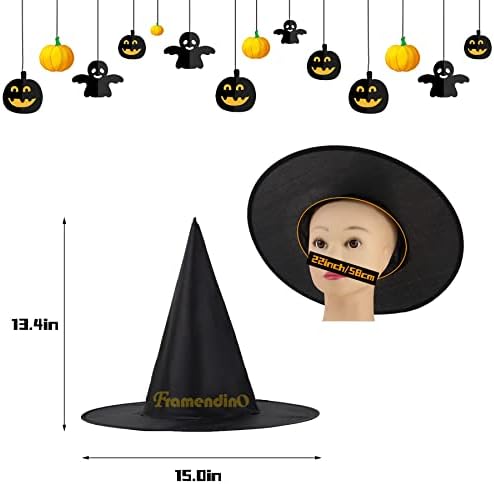 Framendino, 12 pacote Halloween Black Hat Hat Witch Acessórios de fantasia Capinhas de bruxa com 109 jardas de corda para