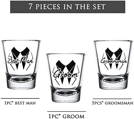 Partygifts e além 7packs Groomsmen Shot Glasses 1,5 oz noivo e copos de solteira de melhor homem favores de solteiro