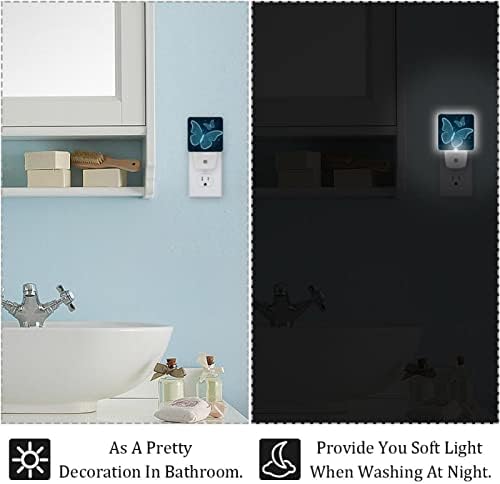 Luzes noturnas de borboletas azuis Conecte -se à parede infantil LED Nightlight para berçário de bebê banheiro banheiro escada do corredor Energia Lâmpada de mesa com eficiência energética Dusk para Dawn Smart Sensor, 2 pacote