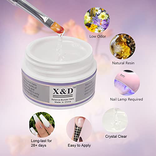 X&D Kit de esmalte em gel de gel Polygel Dry Natural Clear 5 cores Extensão de unhas com formas duplas, escova, conjunto de