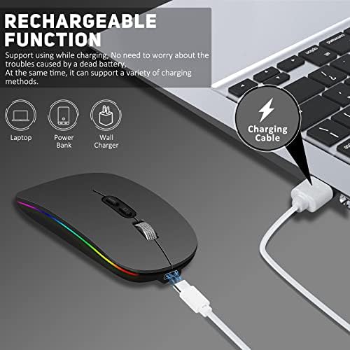 Mouse sem fio LED, Recarregável mouse silencioso portátil 2,4g mouse de computador óptico DPI ajustável para notebook,
