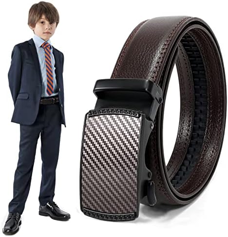 XZQTive Boy Ratchet Belts de couro fácil clique em fivela de cinto automático para crianças jeans de uniforme escolar