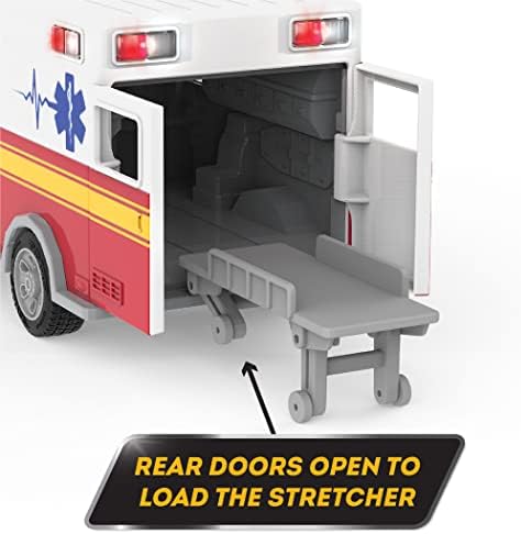Impulsionado por Battat - Micro Ambulância - caminhão de brinquedo com luzes e som - caminhões de resgate e brinquedos para crianças