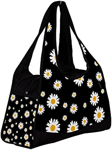 Daisy Floral em Black Travel Duffel Bag Sports Gym Bag Weekend Tote Saco de Tote para Mulheres