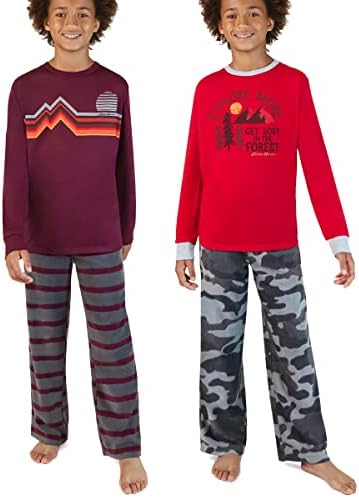 Conjunto de pijama de meninos de Eddie Bauer - Conjunto de roupas de sono de lã de 4 peças de 4 peças - camisa e calças de manga