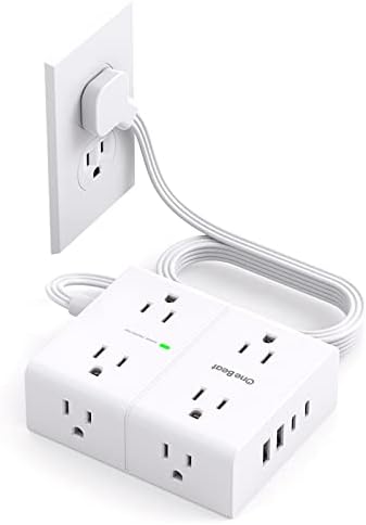 Surge Protector Power Strip, Ulta Flat Plug Power Strip com 8 saídas amplamente 4 portas USB, cabo de extensão plana de 5 pés,