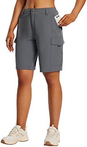 Caminhada de Baleaf Women Shorts longos de 10 de carga de joelho curto seco rápido com bolsos upf 50+ resistente à água