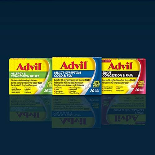 Congestão de Advil Sinus e Dor, Medicina de Auleia Sinusal, Auxiliar de Dor e Redutor de Febre com Ibuprofeno e Fenilefrina HCl - 20