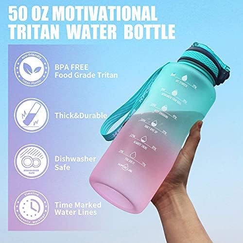 Kfocus 50oz Motivação de água motivacional com marcador de tempo e palha bpa grátis tritan vazio fitness grande jarro esportivo
