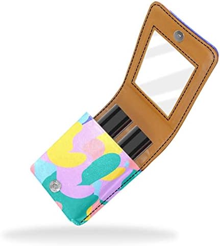 Mini maquiagem Oryuekan Saco de maquiagem com espelho, bolsa de embreagem Caixa de batom de couro, abstrato de desenho animado colorido