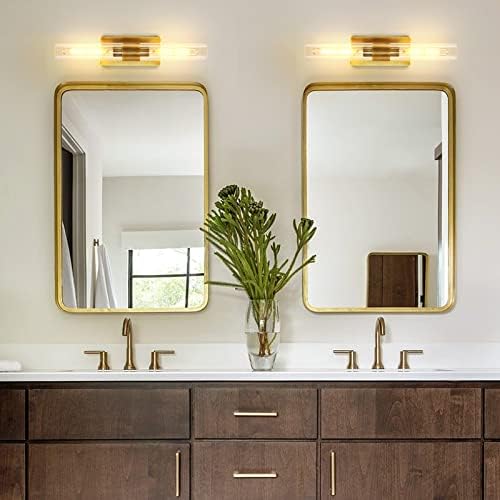 Argistas de parede de latão Conjunto de duas arenquecedores de ouro com 2 luzes de ouro iluminação de parede 22,8 polegadas arandelas de banheiro sobre espelho com bandeira iluminação de vidro iluminação de parede luzes de parede para sala de estar, corredor