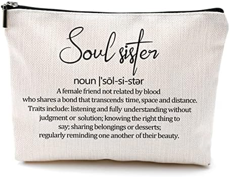 Bolsa de maquiagem de definição de definição da irmã da alma da alma, amizade inspiradora da bolsa cosmética de viagens,