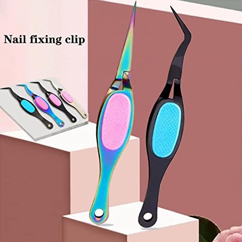 Clipe de unhas de unhas práticas unhas de unha tweezer dura aço inoxidável reverso pinça de maquiagem de maquiagem -