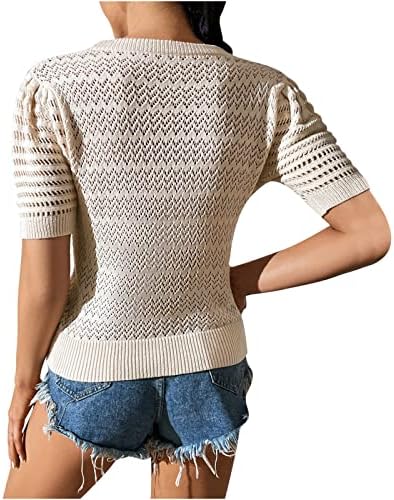 Suéteres curtos de manga curta feminino tops mola de mola de mola de malha de malha blusa de cor sólida