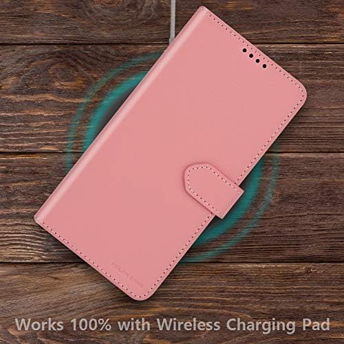 Qoosan iphone 12 mini -carteira para homens, dobrando a caixa de telefone de couro PU com suporte de cartão, rosa