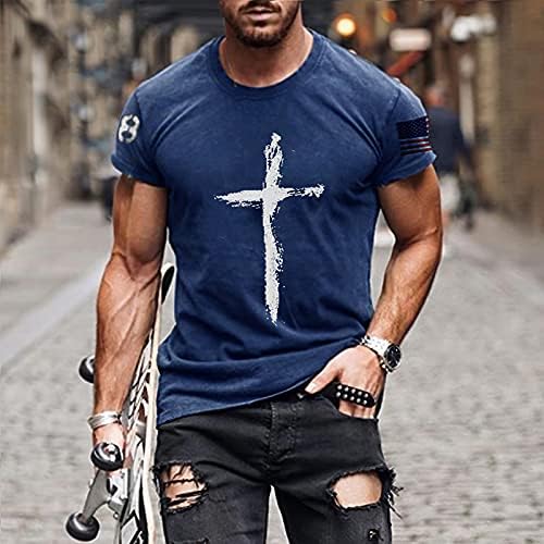 Pintura a óleo vintage masculina Fé Jesus Cross Print Casual Camisetas Cristo Camisetas Camisetas Camisetas de Manga Curta para