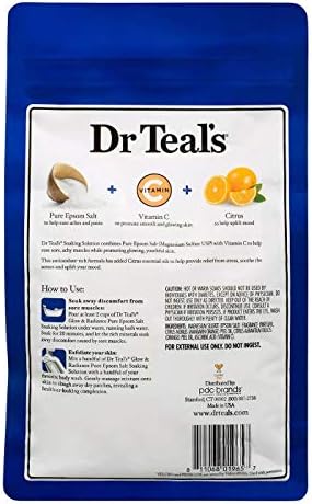 Dr. Teal's Vitamina C & Citrus Salt Bath Gift Set - Glow & Radiance Vitamin C & Citrus Oils misturados com sal puro epsom - promova a pele jovem e brilhante em casa em casa