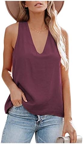 SSDXY feminino V pescoço cruzado Tops de cor sólida Camisolas sem mangas de verão Blusa da camisola