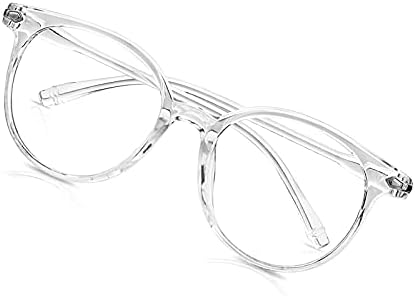 Óculos transparentes do CraeBuer para homens, Retro redondo azul bloqueando óculos de leitura com moldura leve, óculos