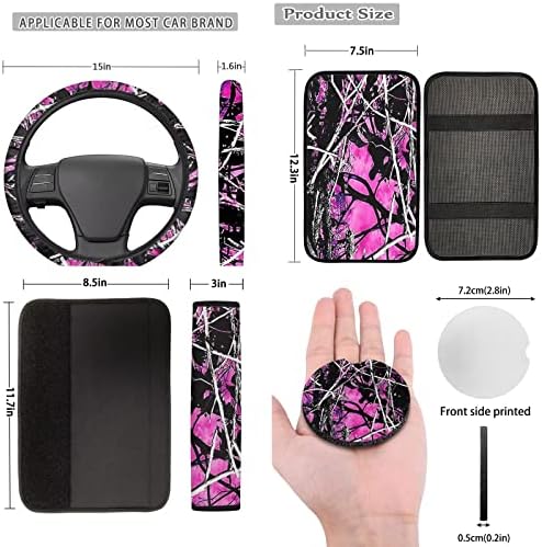 WideSale 17 PCS Pink Camar Camo Desenho de Acessórios para Carros de Carro Florestal Rosa, Capas Autominais Capas de Caso de Chave de Volta Chave de Baço de Seat Belt Pads A braço Braço Brinque