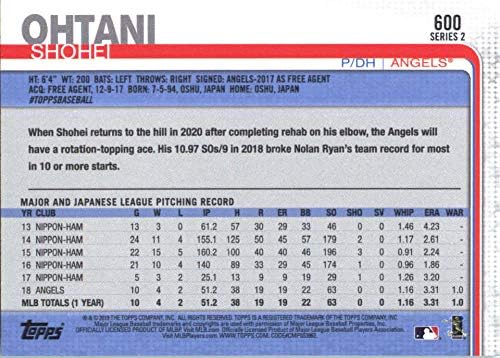 2019 Topps 600 Shohei Ohtani Los Angeles Angels Baseball Card