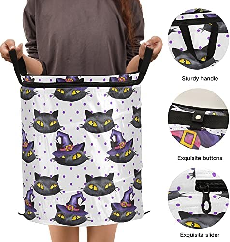 Halloween Black Cat Pop Up Laundry Horse com tampa de cesta de armazenamento dobrável Bolsa de roupa dobrável para acampamento Organização