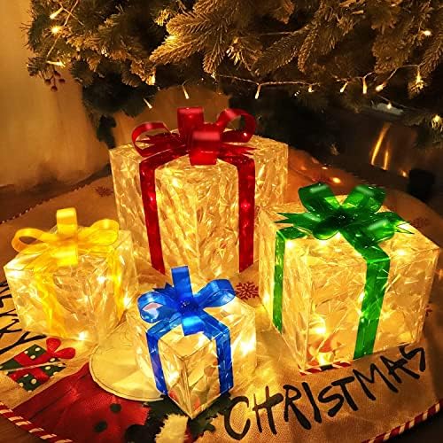 [Super grande 12 -8 -6 -5] 4 pacote de Natal 70 Caixas de presente iluminadas LED decoração 8 modos Timer Timer Remoto Bateria operada Caixa de presente Caixa de presente Decorações de Natal